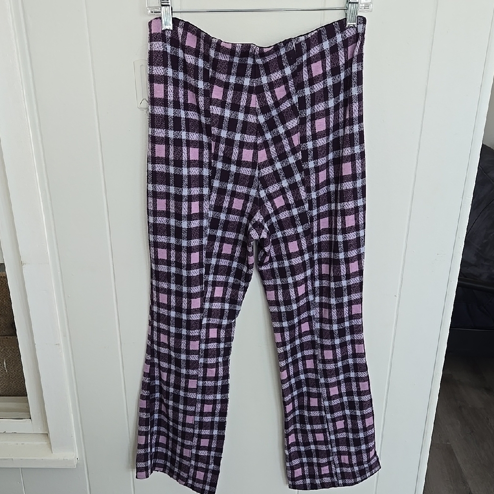 Maeve Anthropologie Pastel Plaid Crop Flare Pants Size S - Picture 14 of 14
